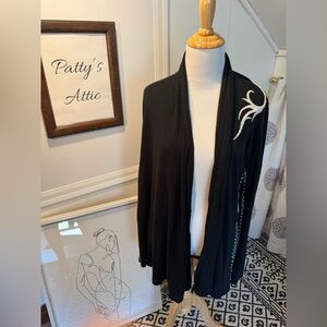 Chic Black Cardigan with Embroidered Accent